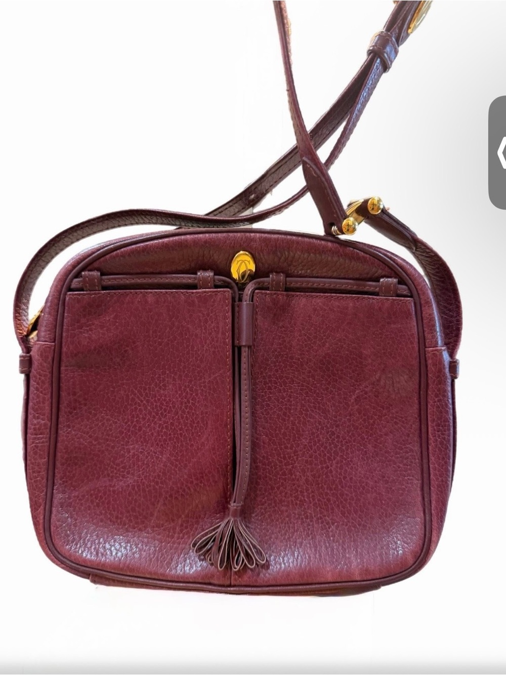 Cartier Wine Red Leather Crossbody with Tassel Accent
